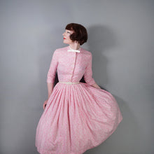 Load image into Gallery viewer, 50s FREDERICA STARKE of LONDON PINK AND CREAM SWIRLY SUN PRINT FULL SKIRTED SHIRT DRESS - XS