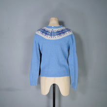 Load image into Gallery viewer, 70s HANDKNITTED LIGHT BLUE WOOL FAIRISLE YOKE JUMPER - M