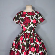 Load image into Gallery viewer, HANDMADE 60s POLKA DOT AND DARK RED ROSE PATTERN DRESS - S