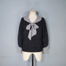 Load image into Gallery viewer, HANDKNITTED 20s style SCHIAPARELLI TROMP L'OEIL CRAVAT JUMPER IN CHARCOAL WOOL - S