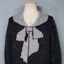 Load image into Gallery viewer, HANDKNITTED 20s style SCHIAPARELLI TROMP L'OEIL CRAVAT JUMPER IN CHARCOAL WOOL - S