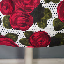 Load image into Gallery viewer, HANDMADE 60s POLKA DOT AND DARK RED ROSE PATTERN DRESS - S