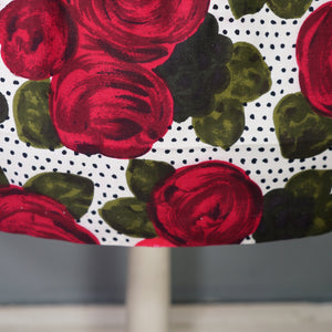 HANDMADE 60s POLKA DOT AND DARK RED ROSE PATTERN DRESS - S