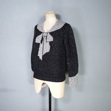 Load image into Gallery viewer, HANDKNITTED 20s style SCHIAPARELLI TROMP L'OEIL CRAVAT JUMPER IN CHARCOAL WOOL - S