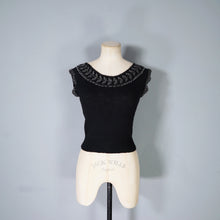 Load image into Gallery viewer, 50s FINE KNIT BLACK BEADED EVENING JUMPER TOP - XS-S