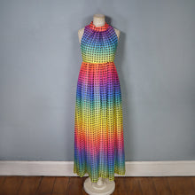 Load image into Gallery viewer, 70s BERKERTEX RAINBOW OP ART PATTERN MAXI EMPIRE DRESS - S