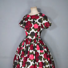 Load image into Gallery viewer, HANDMADE 60s POLKA DOT AND DARK RED ROSE PATTERN DRESS - S