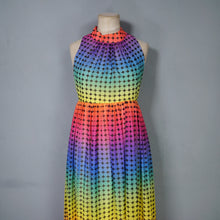Load image into Gallery viewer, 70s BERKERTEX RAINBOW OP ART PATTERN MAXI EMPIRE DRESS - S