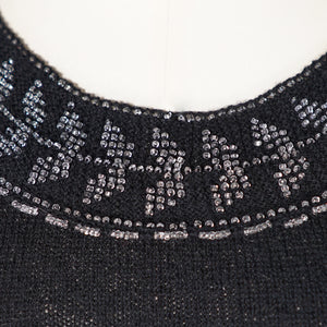 50s FINE KNIT BLACK BEADED EVENING JUMPER TOP - XS-S