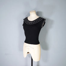 Load image into Gallery viewer, 50s FINE KNIT BLACK BEADED EVENING JUMPER TOP - XS-S