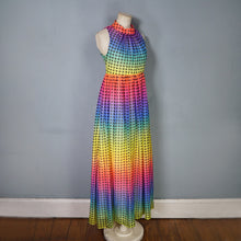 Load image into Gallery viewer, 70s BERKERTEX RAINBOW OP ART PATTERN MAXI EMPIRE DRESS - S