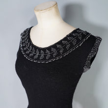 Load image into Gallery viewer, 50s FINE KNIT BLACK BEADED EVENING JUMPER TOP - XS-S