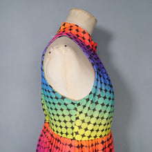 Load image into Gallery viewer, 70s BERKERTEX RAINBOW OP ART PATTERN MAXI EMPIRE DRESS - S