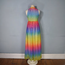 Load image into Gallery viewer, 70s BERKERTEX RAINBOW OP ART PATTERN MAXI EMPIRE DRESS - S
