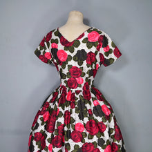 Load image into Gallery viewer, HANDMADE 60s POLKA DOT AND DARK RED ROSE PATTERN DRESS - S