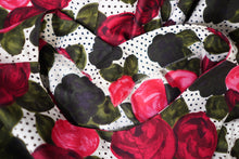 Load image into Gallery viewer, HANDMADE 60s POLKA DOT AND DARK RED ROSE PATTERN DRESS - S