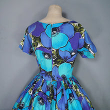 Load image into Gallery viewer, 50s 60s HANDMADE VIVID LARGE BLUE AND TURQUOUISE FLORAL FULL SKIRTED DRESS - XS-S