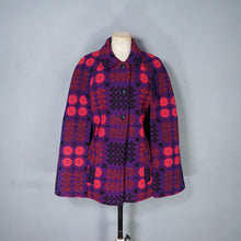 Load image into Gallery viewer, 60s 70s WELSH WOOLLENS BRIGHT PURPLE AND PINK WOOL TAPESTRY CAPE COAT -