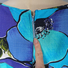 Load image into Gallery viewer, 50s 60s HANDMADE VIVID LARGE BLUE AND TURQUOUISE FLORAL FULL SKIRTED DRESS - XS-S