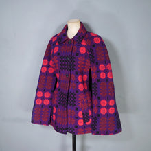 Load image into Gallery viewer, 60s 70s WELSH WOOLLENS BRIGHT PURPLE AND PINK WOOL TAPESTRY CAPE COAT -