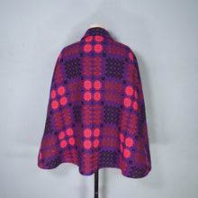 Load image into Gallery viewer, 60s 70s WELSH WOOLLENS BRIGHT PURPLE AND PINK WOOL TAPESTRY CAPE COAT -
