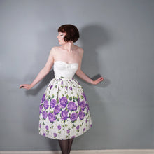 Load image into Gallery viewer, ROMANTIC 50s PURPLE STEMMED ROSE FLORAL BORDER PRINT FULL SKIRT - 24"