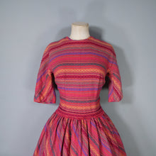 Load image into Gallery viewer, 50s 60s L&#39;AIGLON BRIGHT PINK PATTERNED WOVEN DRESS WITH FRINGING - XS-S