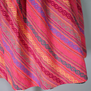 50s 60s L'AIGLON BRIGHT PINK PATTERNED WOVEN DRESS WITH FRINGING - XS-S