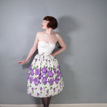 Load image into Gallery viewer, ROMANTIC 50s PURPLE STEMMED ROSE FLORAL BORDER PRINT FULL SKIRT - 24"