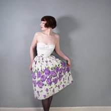 Load image into Gallery viewer, ROMANTIC 50s PURPLE STEMMED ROSE FLORAL BORDER PRINT FULL SKIRT - 24"