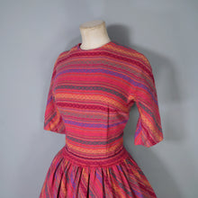 Load image into Gallery viewer, 50s 60s L&#39;AIGLON BRIGHT PINK PATTERNED WOVEN DRESS WITH FRINGING - XS-S