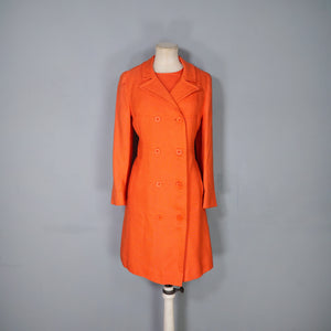 60s ELGEE ORANGE TWO PIECE SHIFT DRESS AND COAT IN VIVID ORANGE - S