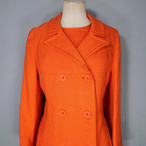 60s ELGEE ORANGE TWO PIECE SHIFT DRESS AND COAT IN VIVID ORANGE - S