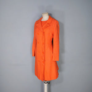 60s ELGEE ORANGE TWO PIECE SHIFT DRESS AND COAT IN VIVID ORANGE - S