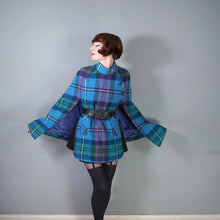 Load image into Gallery viewer, 70s JIMMY HOURIHAN "BORU" LIGHT BLUE, PINK AND GREEN PLAID WOOL CAPE - S-M