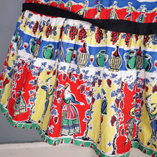 Load image into Gallery viewer, 50s "DOWNS" COLOURFUL RED WINE BOTTLES AND DRINKERS NOVELTY PRINT DRESS - S
