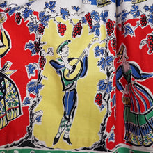 Load image into Gallery viewer, 50s "DOWNS" COLOURFUL RED WINE BOTTLES AND DRINKERS NOVELTY PRINT DRESS - S