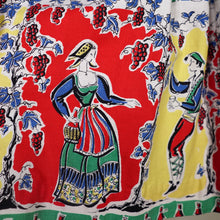 Load image into Gallery viewer, 50s "DOWNS" COLOURFUL RED WINE BOTTLES AND DRINKERS NOVELTY PRINT DRESS - S