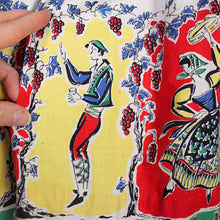 Load image into Gallery viewer, 50s "DOWNS" COLOURFUL RED WINE BOTTLES AND DRINKERS NOVELTY PRINT DRESS - S