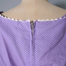 Load image into Gallery viewer, 50s LAVENDER PURPLE AND WHITE SPOT PRINT DRESS WITH POCKET AND BOW - S