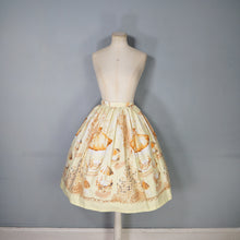 Load image into Gallery viewer, 50s HANDMADE YELLOW NOVELTY CAFE PRINT FULL COTTON SKIRT - 25.5"
