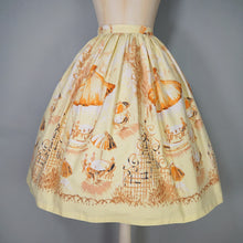 Load image into Gallery viewer, 50s HANDMADE YELLOW NOVELTY CAFE PRINT FULL COTTON SKIRT - 25.5"