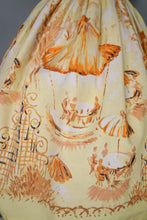Load image into Gallery viewer, 50s HANDMADE YELLOW NOVELTY CAFE PRINT FULL COTTON SKIRT - 25.5"