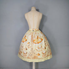 Load image into Gallery viewer, 50s HANDMADE YELLOW NOVELTY CAFE PRINT FULL COTTON SKIRT - 25.5"