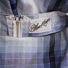 Load image into Gallery viewer, 40s 50s ELLEN KAYE BLUE GRIDWORK PLAID CHECK FIT AND FLARE DRESS - XS
