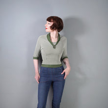 Load image into Gallery viewer, 60s BELLMANS KNITWEAR GREEN AND WHITE STRIPED FITTED JUMPER TOP - XS