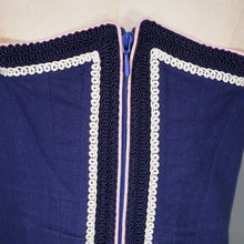 Load image into Gallery viewer, 70s BLUE TRACHTEN DIRNDL DRESS WITH PINK FLORAL EMBROIDERY - S