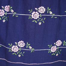 Load image into Gallery viewer, 70s BLUE TRACHTEN DIRNDL DRESS WITH PINK FLORAL EMBROIDERY - S