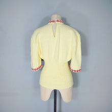 Load image into Gallery viewer, 40s style HANDKNITTED YELLOW ROSE FLORAL PATTERN JUMPER TOP - volup / xl