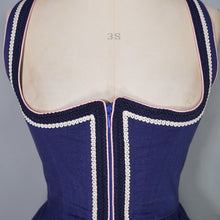 Load image into Gallery viewer, 70s BLUE TRACHTEN DIRNDL DRESS WITH PINK FLORAL EMBROIDERY - S